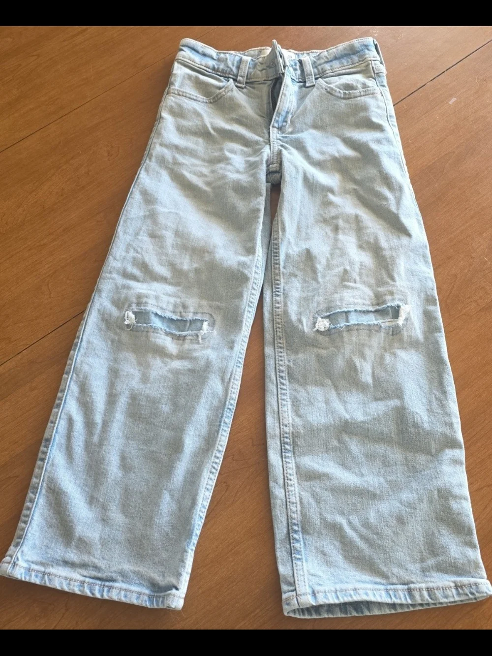 abercrombie kids Light Wash Distressed Wide-Leg Jeans